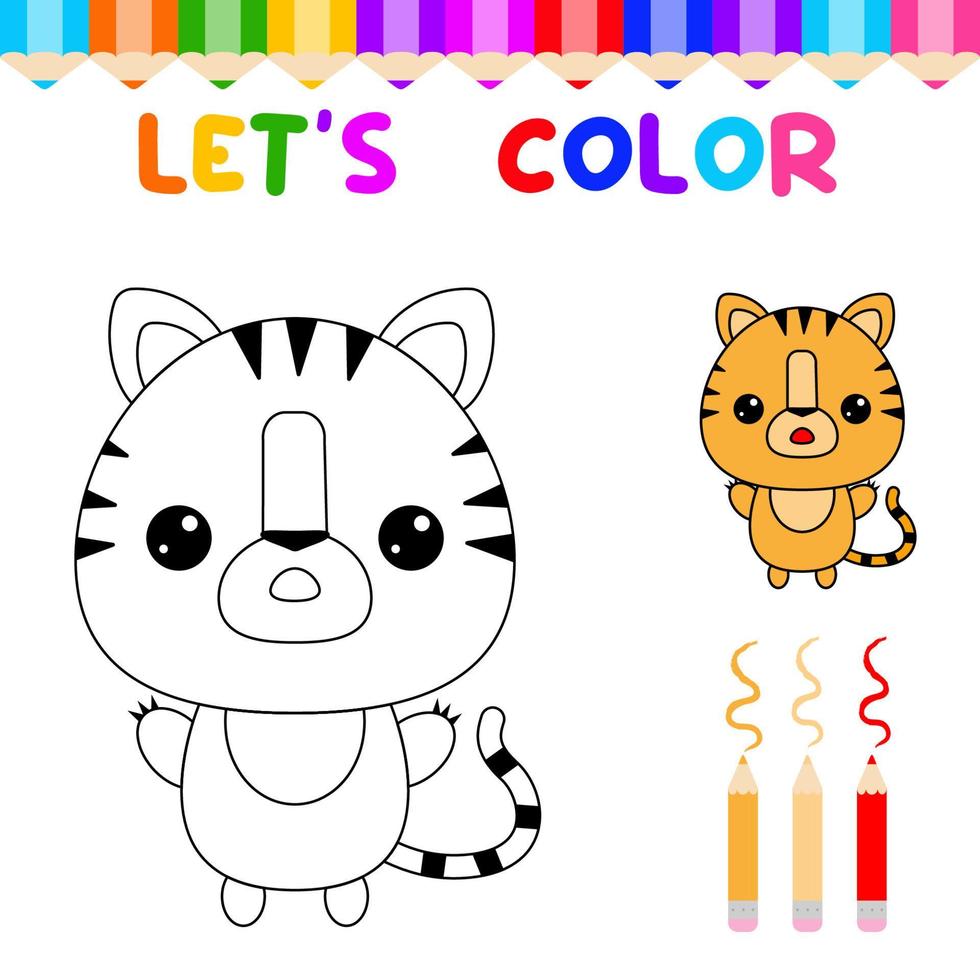 permite colorir o livro de colorir animais fofos para crianças pequenas.  jogo de educação para crianças. pintar o tigre 11570080 Vetor no Vecteezy